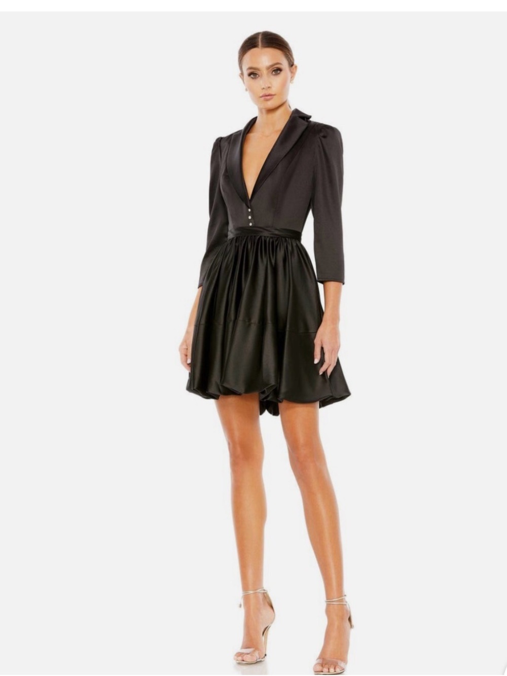 Mac Duggal Satin Silk A line Blazer Mini Dress Size 14 Black 26913 NWT 🌺